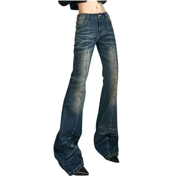 BLVB Women's Bootcut Jeans for Women Low Rise Wide Leg Denim Pants Vintage Bell Bottom Jeans for Teen Girls