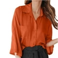 thumbnail image 1 of BLVB Women's Button Down Shirts 3/4 Sleeve Collared Work Top Solid Color Casual Summer Fall Chiffon Blouses Tunics Orange, 1 of 7