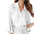 thumbnail image 1 of BLVB Women's Button Down Shirts 3/4 Sleeve Collared Work Top Solid Color Casual Summer Fall Chiffon Blouses Tunics White, 1 of 7