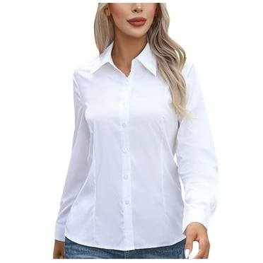 BLVB Women's Button down Shirts Long Sleeve Blouses Formal Collared Dress Shirts V Neck Tops Office Work Shirts
