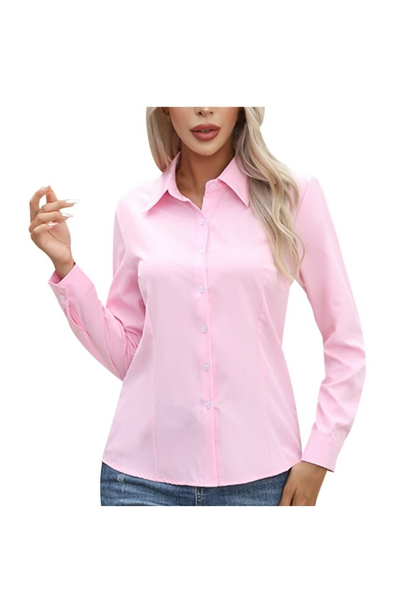 Women's Button down Shirts Long Sleeve Blouses Formal Collared Dress Shirts V Neck Tops Office Work Shirts