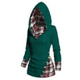 thumbnail image 1 of BLVB Women's Cable Knit Plaid Patchwork Hooded Sweater Mock Button Ruched Knit Top Pullover Sweatshirts Fall Outfits, 1 of 6