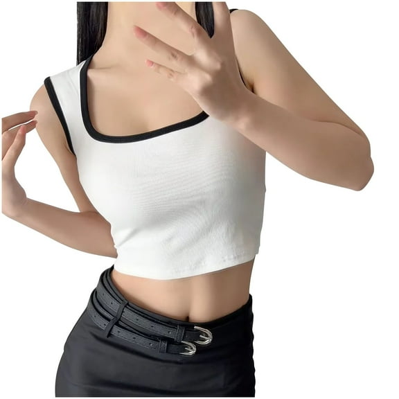 BLVB Women's Camisole Tank Tops Sleeveless Square Neck Cami Shirts Slim Fitted Crop Tops for Women Casual Summer