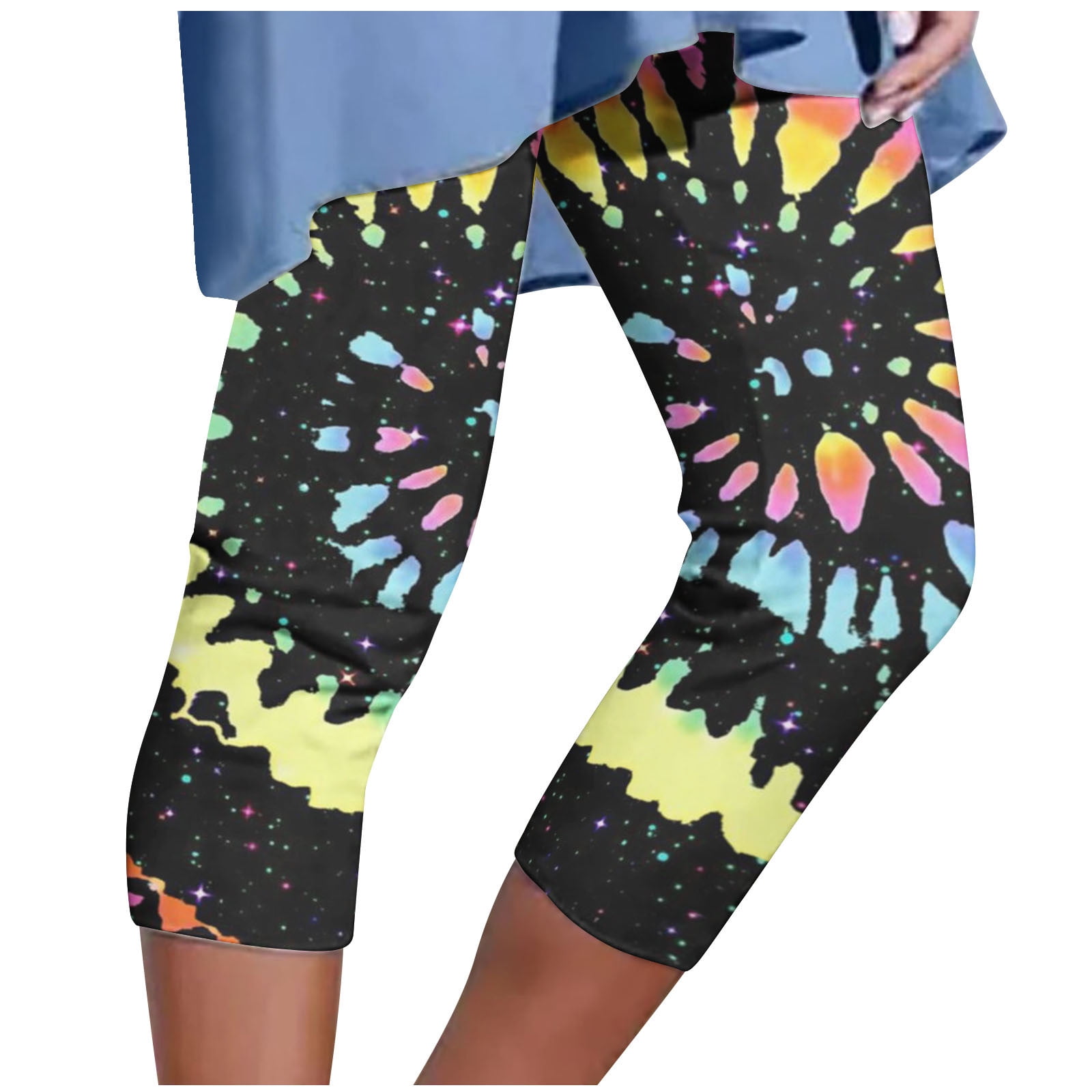 Besolor Women's Capri Leggings Summer Printed High Waisted Slim