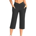 thumbnail image 1 of BLVB Women's Capri Pants with Pockets Crossover High Waist Yoga Pants Wide Leg Workout Crop Summer Pants for Casual, Travel, Exercise, 1 of 6