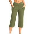 thumbnail image 1 of BLVB Women's Capri Pants with Pockets Crossover High Waist Yoga Pants Wide Leg Workout Crop Summer Pants for Casual, Travel, Exercise, 1 of 6