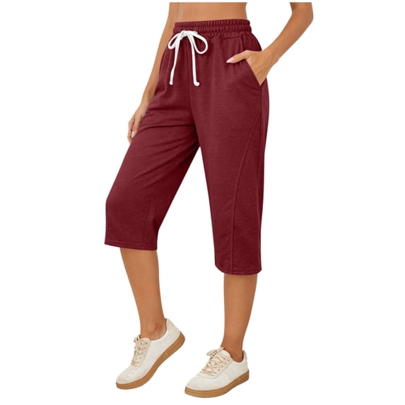 BLVB Women's Capri Sweatpants Drawstring Lounge Capris Straight Leg Cropped Pants with Pockets Workout Yoga Joggers