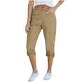 thumbnail image 1 of BLVB Women's Cargo Capri Pants Summer Casual Elastic Waist Lightweight Stretch Rolled Hem Capris Cropped Trousers with Pockets, 1 of 6