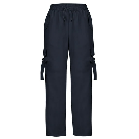 BLVB Women's Cargo Pants Casual Baggy Straight Leg Pants High Waist Drawstring Plus Size Trouser Streetwear with Pockets