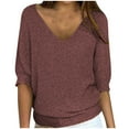 thumbnail image 1 of BLVB Women's Casual 3/4 Sleeve Sweaters Solid Color Plunge V Neck Loose Pullover Knit Spring Fall Tops, 1 of 6