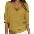 thumbnail image 1 of BLVB Women's Casual 3/4 Sleeve Sweaters Solid Color Plunge V Neck Loose Pullover Knit Spring Fall Tops, 1 of 6
