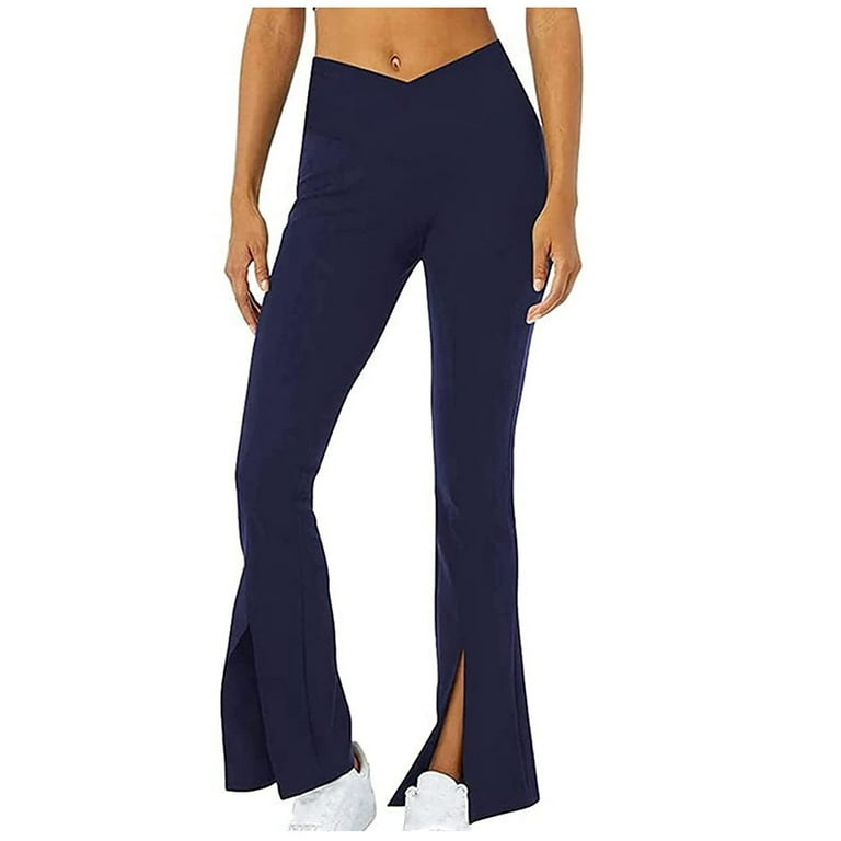 BLVB Women's Casual Bootleg Yoga Pants Crossover High Waisted Workout Flare  Pants Split Stretch Bootleg Pants