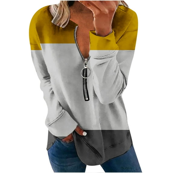 BLVB Women's Casual Color Block Sweatshirts Long Sleeve Half Zipper Loose Lightweight Pullover Tops Fall Clothes 2023