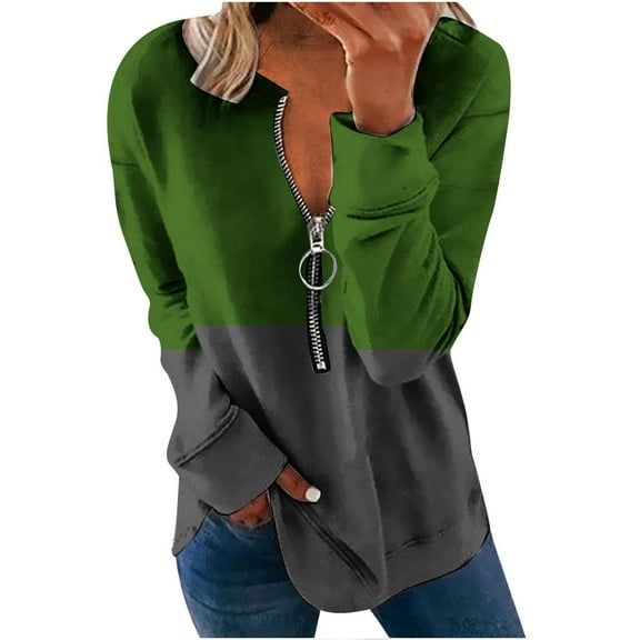BLVB Women's Casual Color Block Sweatshirts Long Sleeve Half Zipper Loose Lightweight Pullover Tops Fall Clothes