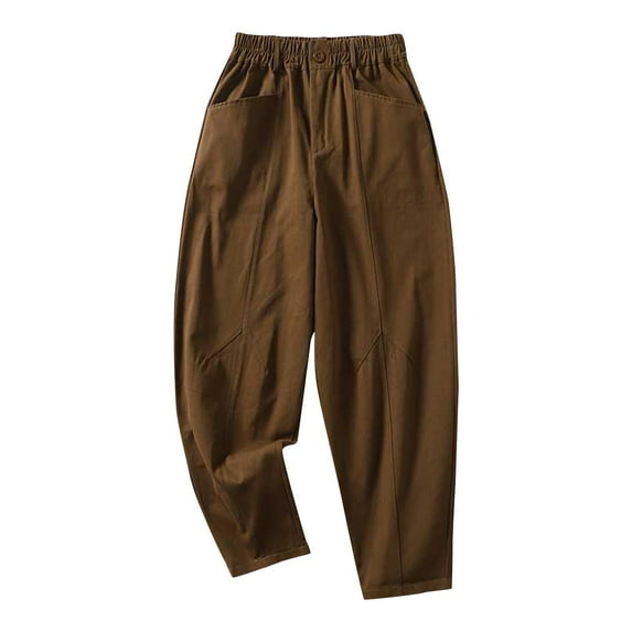 BLVB Women's Casual Cropped Pants 2025 Elastic High Waist Loose Solid Color Lounge Trousers with Pockets