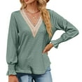 thumbnail image 1 of BLVB Women's Casual Lace V Neck T Shirts Dressy Lantern Long Sleeve Tops Loose Tunic Blouses Fall Clothes, 1 of 6