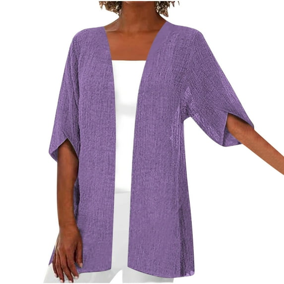 BLVB Women's Casual Lightweight Open Front Cardigans Solid Color Half Sleeve Plus Size Cardigan Cover Ups Blouse Tops