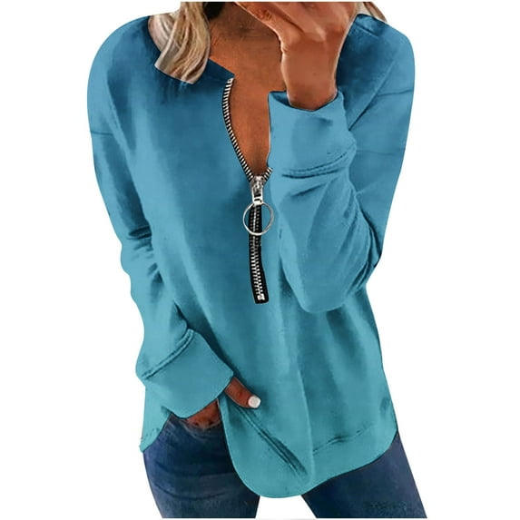 BLVB Women's Casual Long Sleeve Half Zipper Sweatshirt Loose Ladies Fall Loose Oversized Pullover Tops