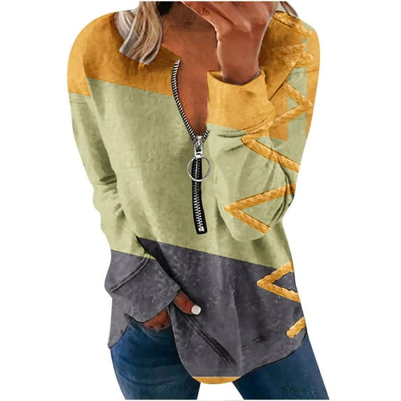 BLVB Women's Casual Long Sleeve Half Zipper Sweatshirt Loose Ladies Fall Loose Oversized Pullover Tops