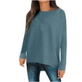 thumbnail image 1 of BLVB Women's Casual Long Sleeve T Shirt Crewneck Spring Fall Pullover Solid Color Loose High Low Tunic Tee Tops, 1 of 5