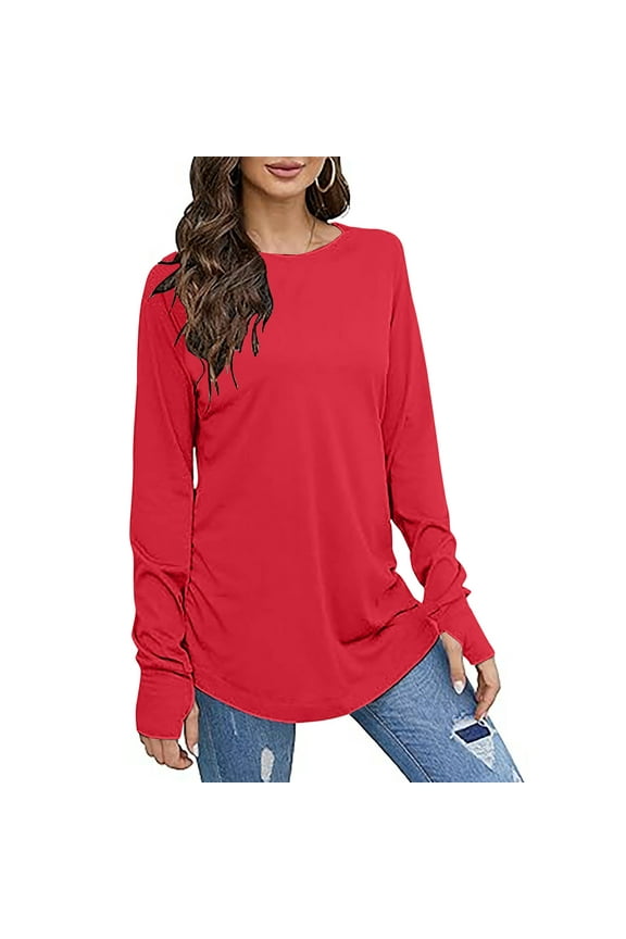 Women's Casual Long Sleeve Tops Crew Neck Round Hem Loose T-Shirts Tunic Tops to Wear With Leggings Blouses
