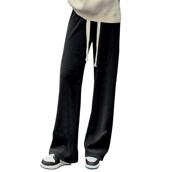 BLVB Women's Casual Lounge Pants Casual Loose Elastic High Waisted Drawstring Straight Leg Trousers