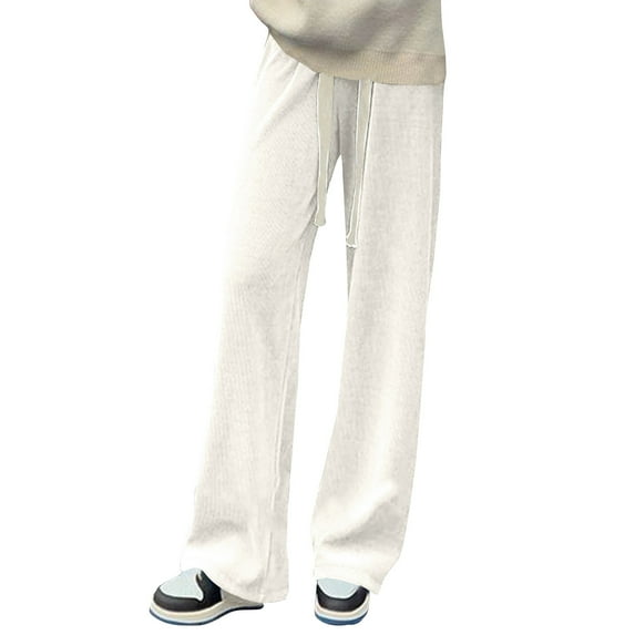 BLVB Women's Casual Lounge Pants Casual Loose Elastic High Waisted Drawstring Straight Leg Trousers