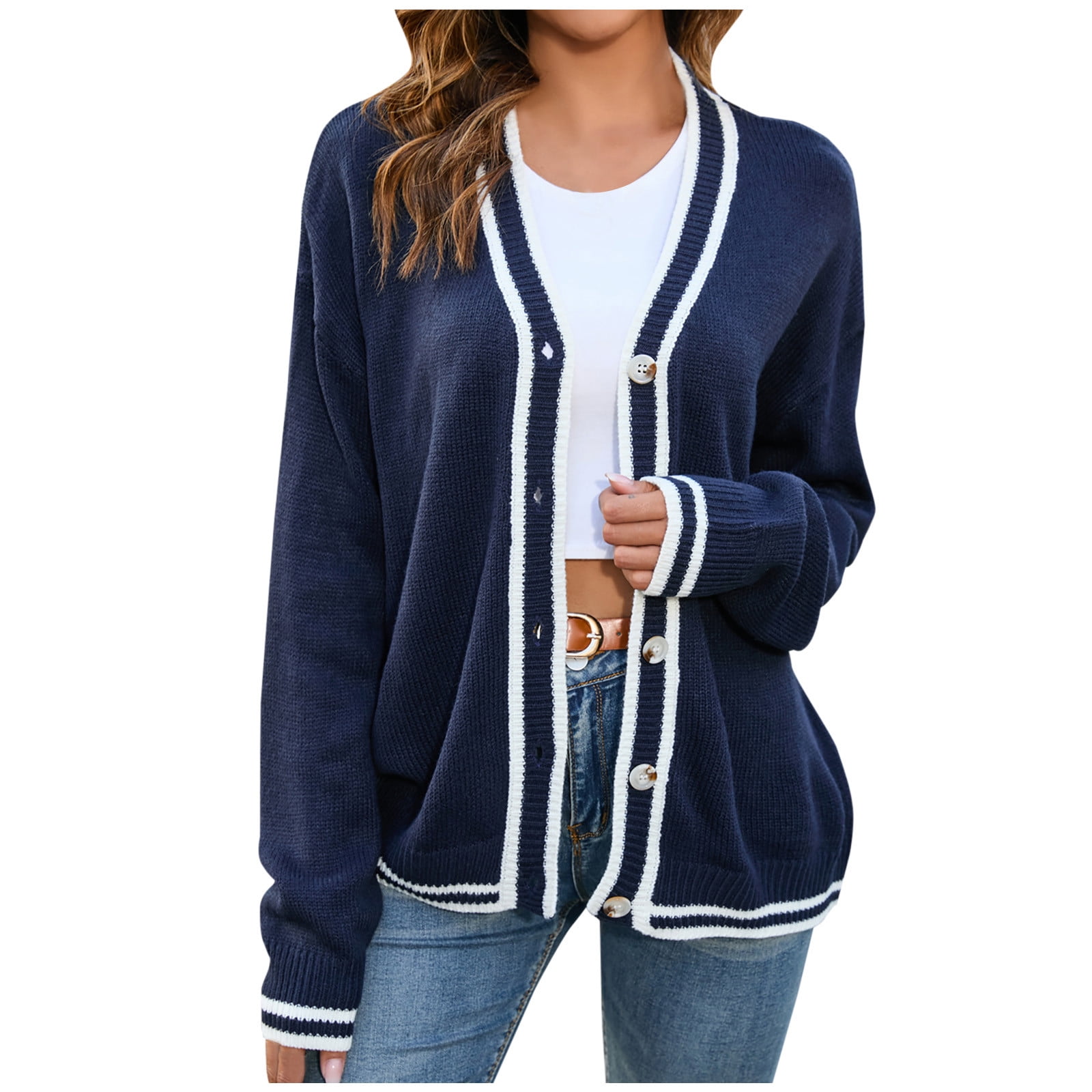 Women's Casual Open Front Cardigans Long Sleeve Button Down Soft Knit Sweater Jackets Coat Fall Clothes