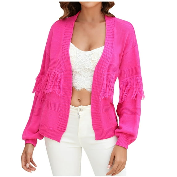 BLVB Women's Casual Open Front Cardigans Long Sleeve Tassel Soft Cable Knit Sweater Jackets Coat Fall Clothes
