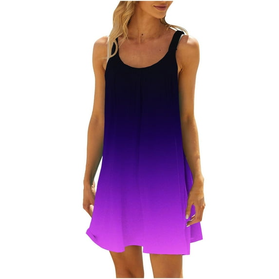 BLVB Women's Casual Sundress Summer Boho Mini Beach Dress Sleeveless Scoop Neck Loose Tank Dresses Trendy
