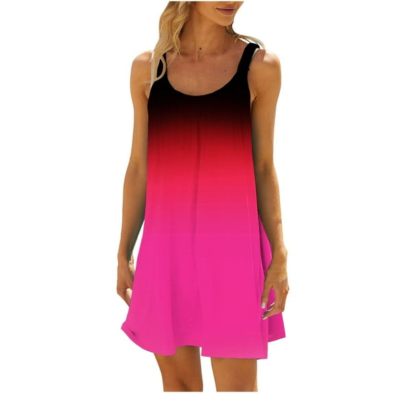 BLVB Women's Casual Sundress Summer Boho Mini Beach Dress Sleeveless Scoop Neck Loose Tank Dresses Trendy