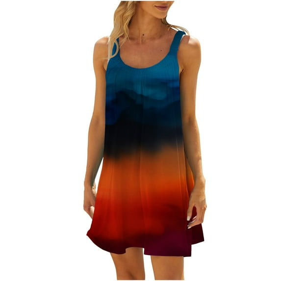BLVB Women's Casual Sundress Summer Boho Mini Beach Dress Sleeveless Scoop Neck Loose Tank Dresses Trendy