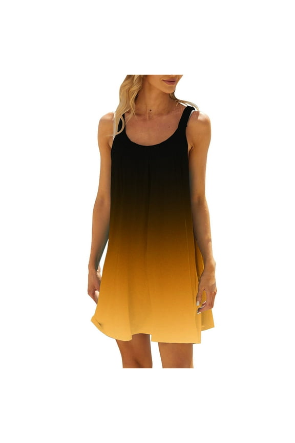 Women's Casual Sundress Summer Boho Mini Beach Dress Sleeveless Scoop Neck Loose Tank Dresses Trendy