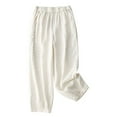 thumbnail image 1 of BLVB Women's Casual Tapered Cotton Linen Capri Pants Loose Beach Lounge Trousers Summer Baggy Capris with Pocket, 1 of 7