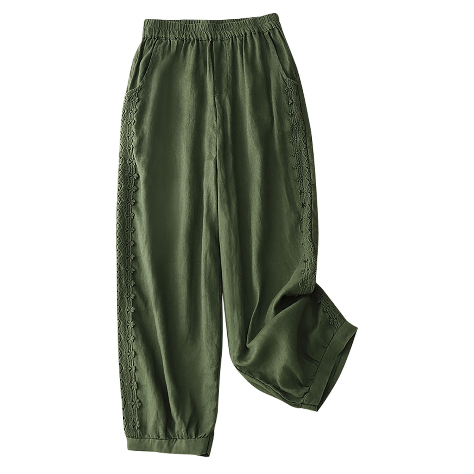 BLVB Women's Casual Tapered Cotton Linen Capri Pants Loose Beach Lounge