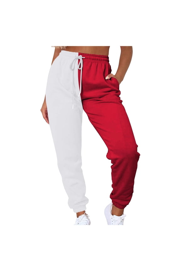 Women's Color Block Jogger Sweatpants Elastic High Waist Cinch Bottom Active Workout Pants with Pockets