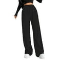 thumbnail image 1 of BLVB Women's Comfy Lounge Pants Wide Leg Baggy High Waist Ribbed Workout Pants Fall Outfits with Drawstring, 1 of 6
