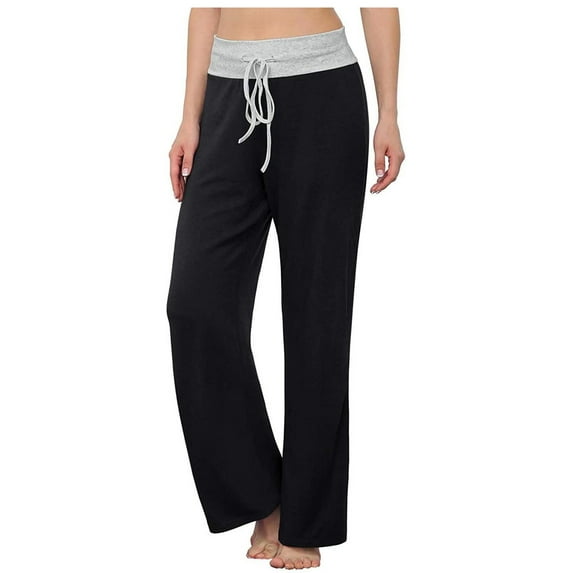 BLVB Women's Comfy Pajama Pants Casual Lounge Pant Wide Leg Palazzo Trousers Stretch Drawstring Sleep Pj Bottoms Black