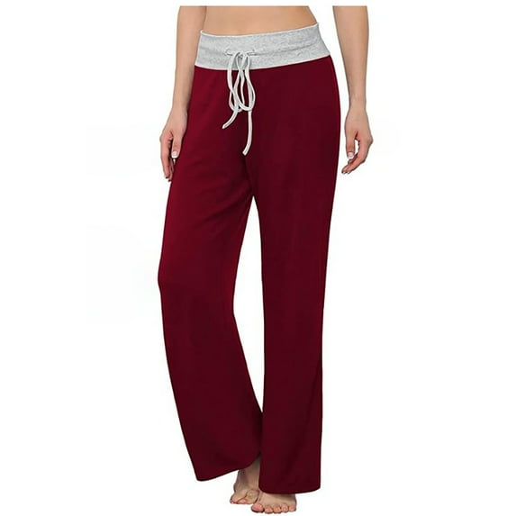 BLVB Women's Comfy Pajama Pants Casual Lounge Pant Wide Leg Palazzo Trousers Stretch Drawstring Sleep Pj Bottoms Red
