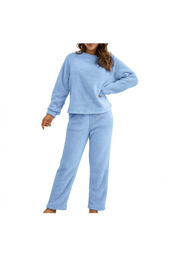 Women's Coral Fleece Pajamas Flannel Sleepwear Soft Pajamas Set Warm Fuzzy Loungewear 2 Piece Pjs Set Loungewear