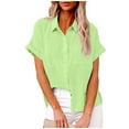 thumbnail image 1 of BLVB Women's Cotton Linen Button down Short Sleeve Shirt Summer Linen Beach Tops Casual Blouses with Pocket, 1 of 5