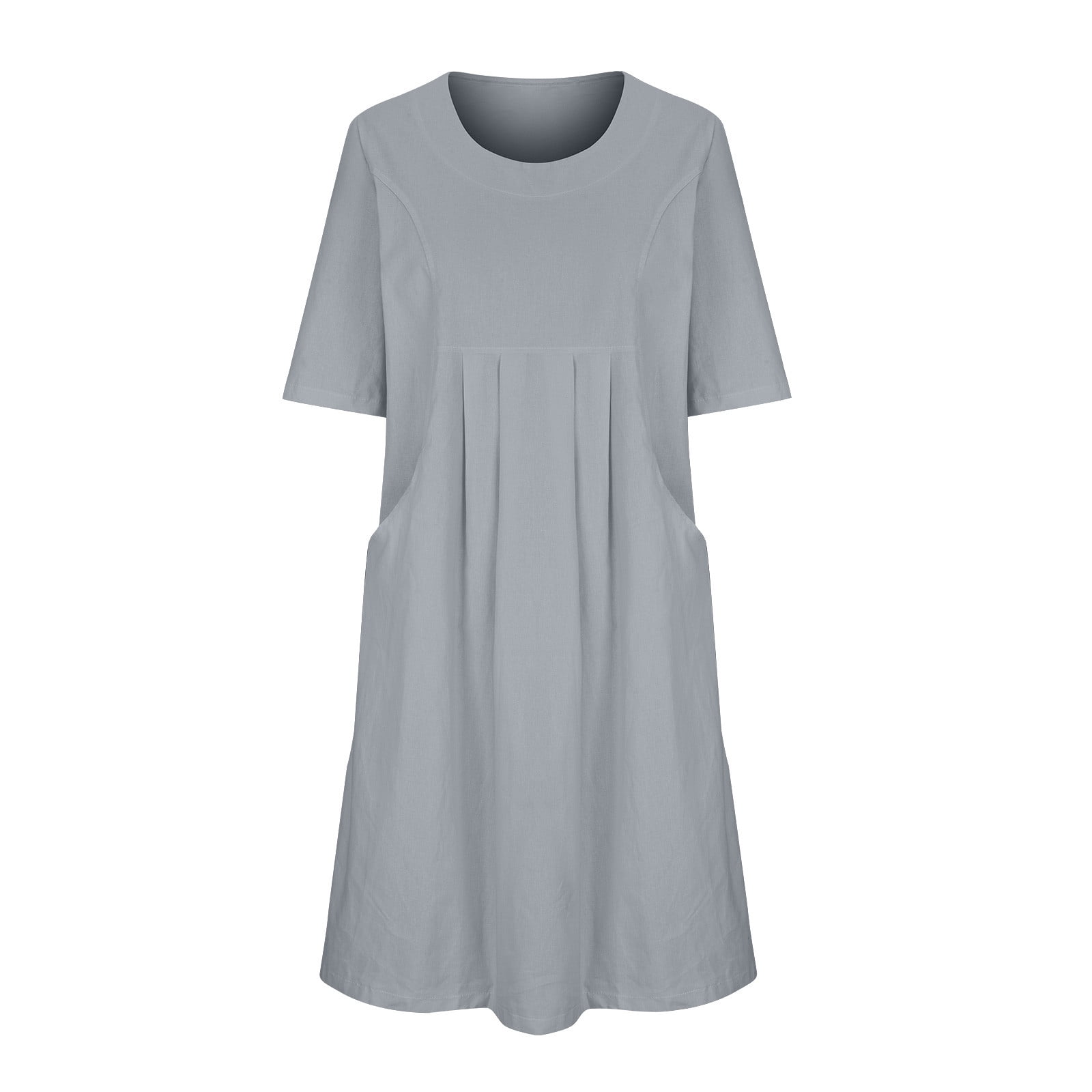 BLVB Women's Cotton Linen Dress Casual Half Sleeve Loose Summer Midi