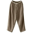 thumbnail image 1 of BLVB Women's Cotton Linen Tapered Pants Elastic Waist Drawstring Baggy Capris Comfy Beach Trousers for Summer, 1 of 7