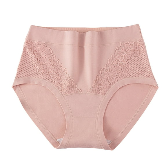 BLVB Women's Cotton Underwear High Waisted Plus Size Soft Lace Panties Full Coverage Ladies Briefs Underpants