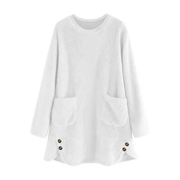 BLVB Women's Crewneck Sweatshirt Sherpa Fleece Oversized Pullover Long Sleeve Warm Sweaters Fuzzy Pajama Tops Fall Winter Clothes