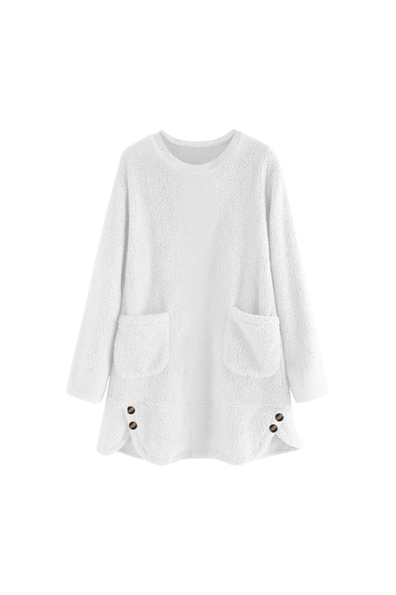 Women's Crewneck Sweatshirt Sherpa Fleece Oversized Pullover Long Sleeve Warm Sweaters Fuzzy Pajama Tops Fall Winter Clothes