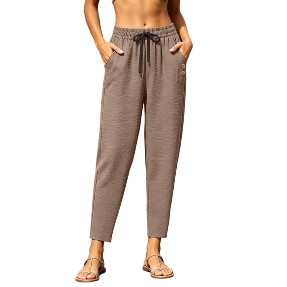 BLVB Women's Cropped Lounge Pants Lightweight Elastic Waist Tapered Pant with Pockets Summer Casual Loose Trousers