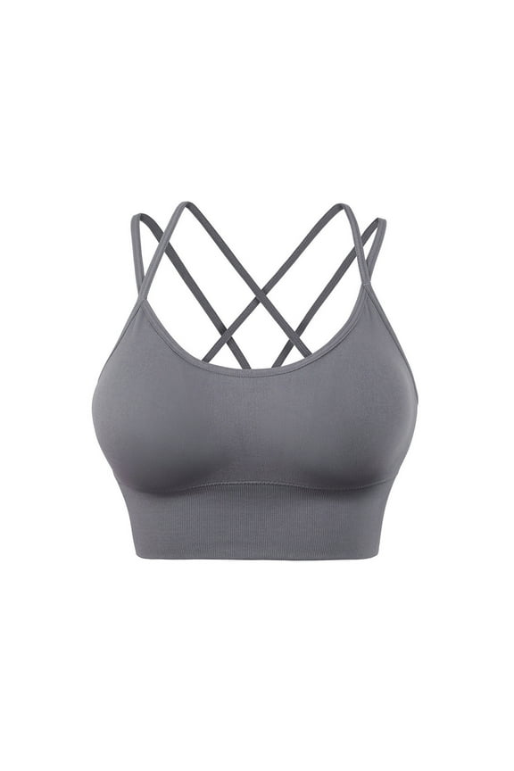 Women's Cross Back Sport Bras Padded Strappy Criss Cross Medium Support Bras for Yoga Workout Fitness S-3XL Gray
