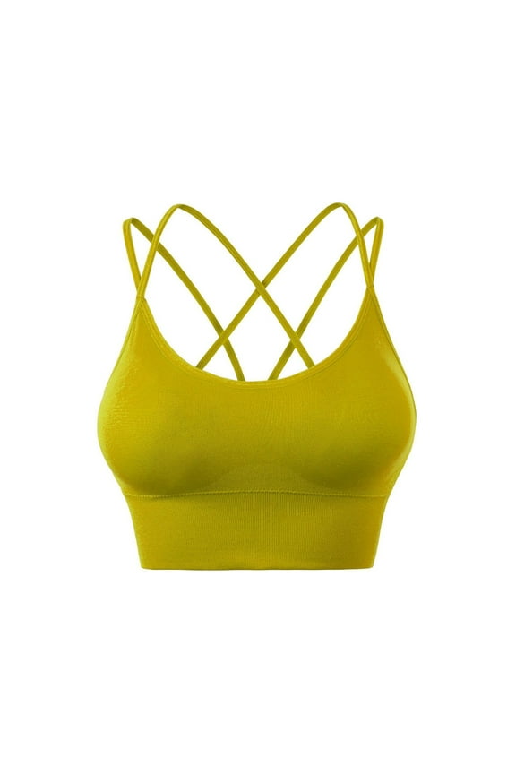 Women's Cross Back Sport Bras Padded Strappy Criss Cross Medium Support Bras for Yoga Workout Fitness S-3XL Yellow