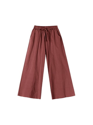 Cropped Culottes Women Wide Leg Pants Summer Fashion Thin Knee Length Pants  Girls Loose Five Points Culottes for Camping Travel Street Party , Caramel M